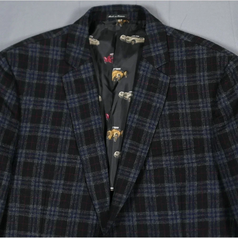 Flynt Sparrow Mens 44L Wool Plaid Check Flannel Sport Coat Vintage Car Lining